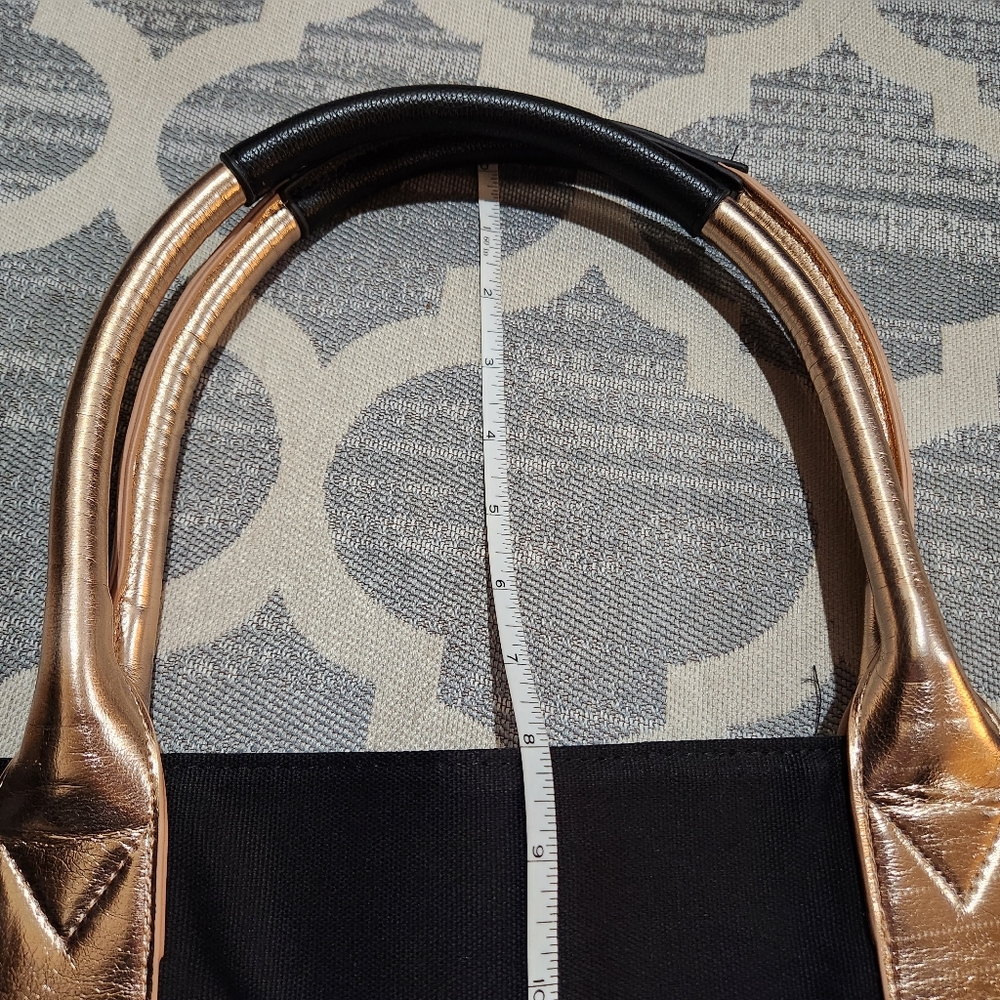 NEW Victoria's Secret Canvas Tote black with gold handles - Picture 5 of 8